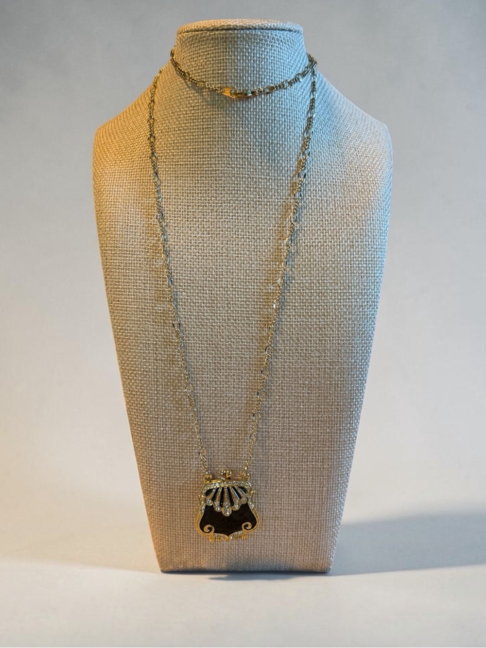 Gold-Tone Black Enamel Purse Pendant Necklace - Women's Jewelry